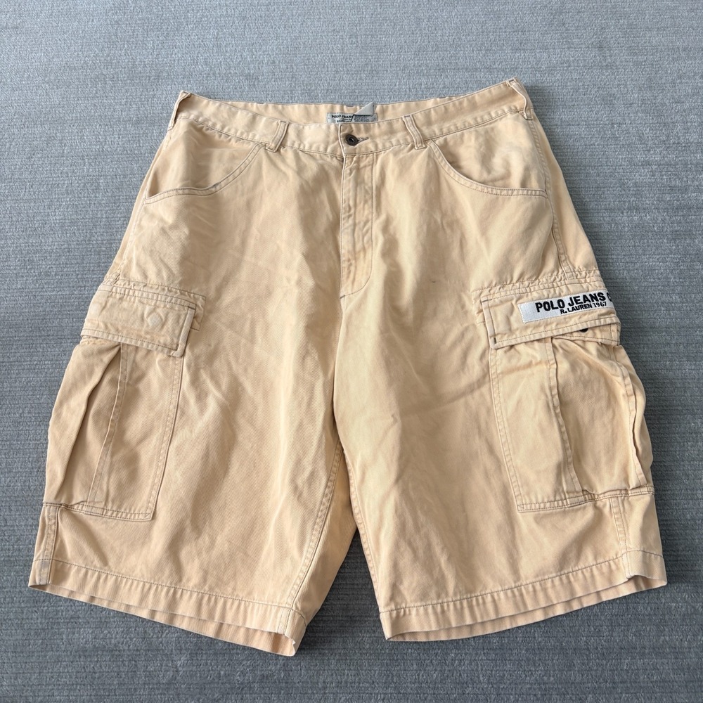 Vintage 90s Polo Jeans Ralph Lauren Cargo Shorts Men 36 Pockets Baggy Yellow